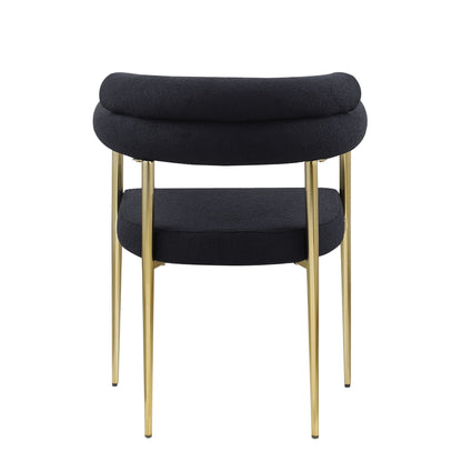 Dining Chairs (Set of 2), Mid-Century Modern Dining Chairs, Kitchen Dining Room Chairs, Round Boucle Backrest Sherpa Dining Chair With Brushed Bronze Metal Legs Home Essentials
