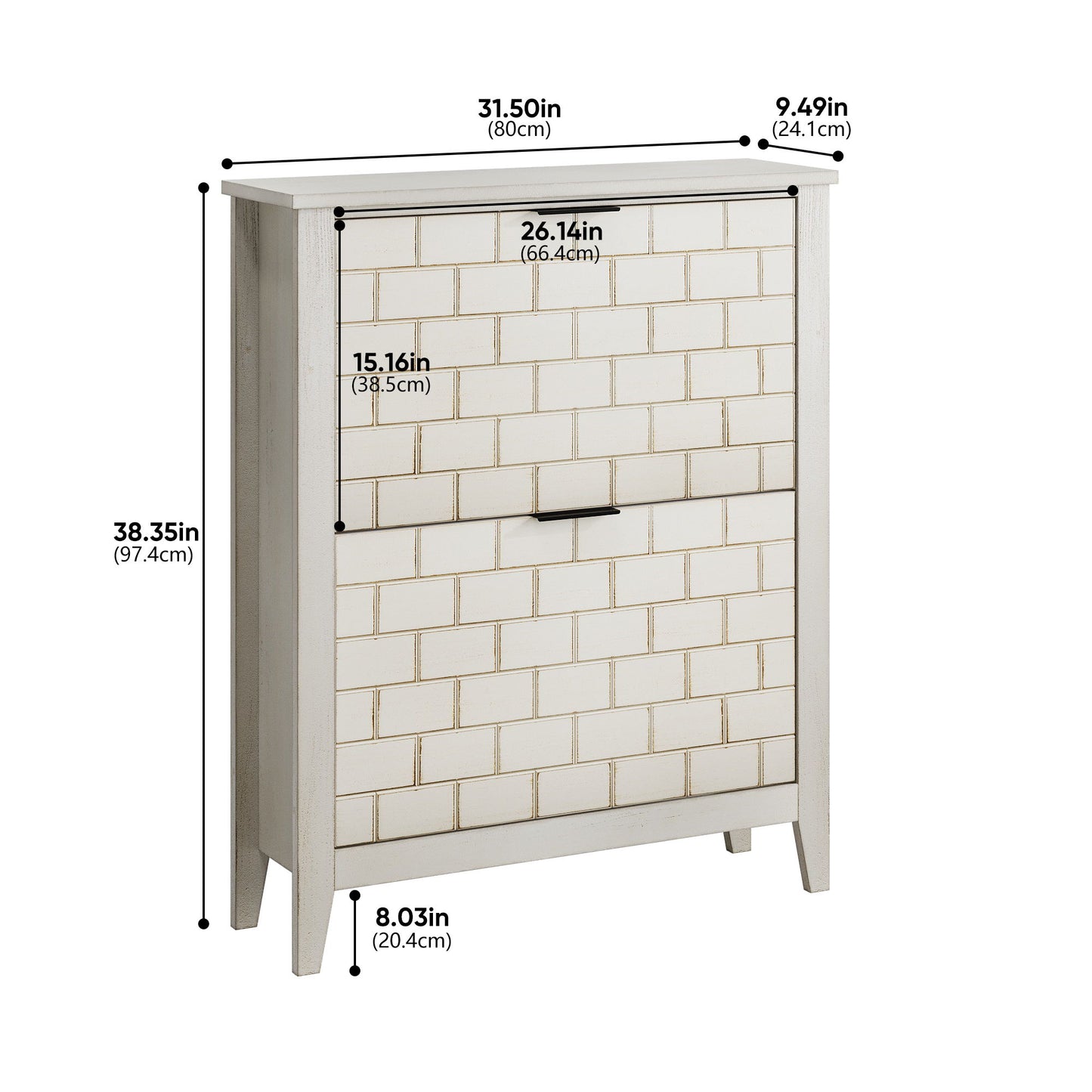 Retro Shoe Storage Cabinet, Mid Century Vintage Freestanding With 2 Flip Drawers, Suitable For Entryway - Retro White / White / Vintage Daily Nest