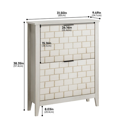 Retro Shoe Storage Cabinet, Mid Century Vintage Freestanding With 2 Flip Drawers, Suitable For Entryway - Retro White / White / Vintage Daily Nest