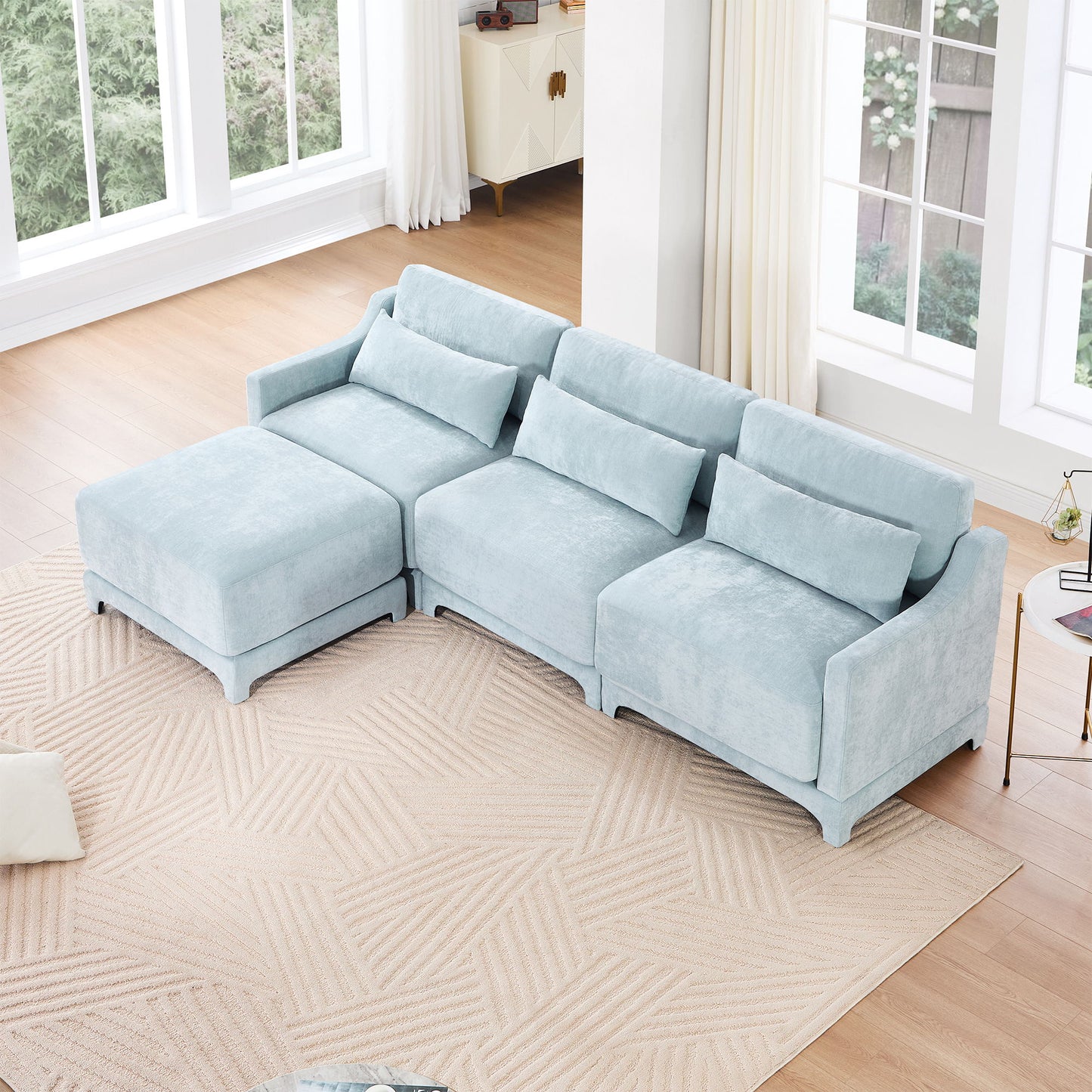Stylish Sofa With Ottoman And Lumbar Pillows, Ergonomic Design Home Essentials