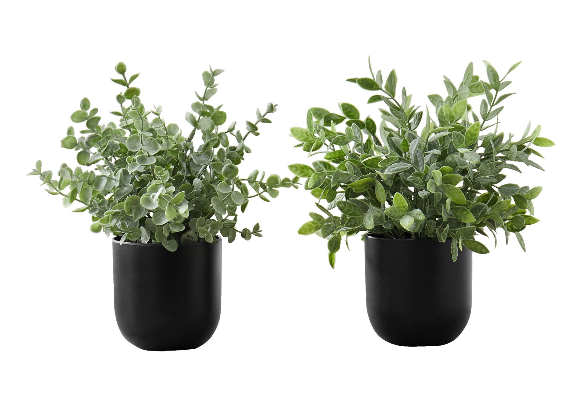 11" Tall, Artificial Plant, Eucalyptus Grass, Indoor, Faux, Fake, Table, Greenery, Potted, Decorative (Set of 2) - Green / Black 8th Street