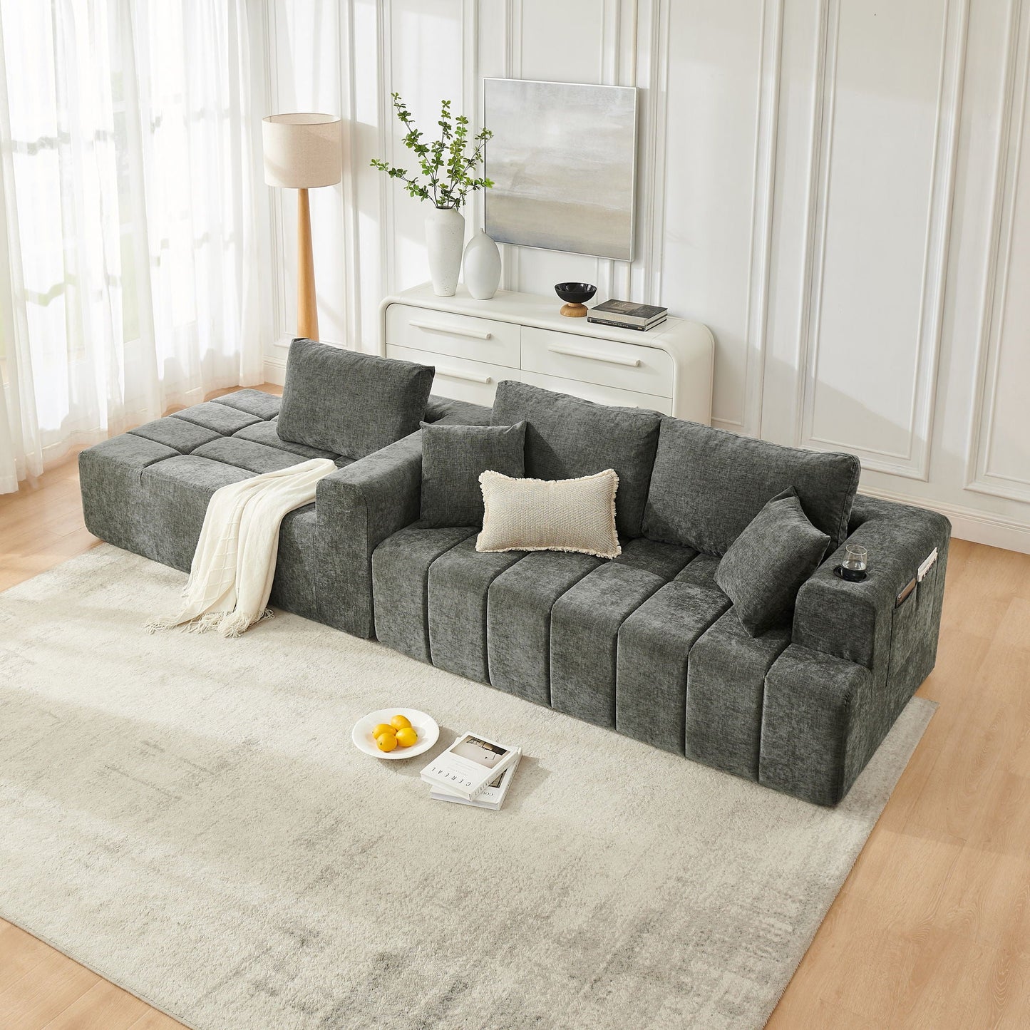 L - Shaped Sectional Sofa With Cup Holders & Side Pockets Home Essentials