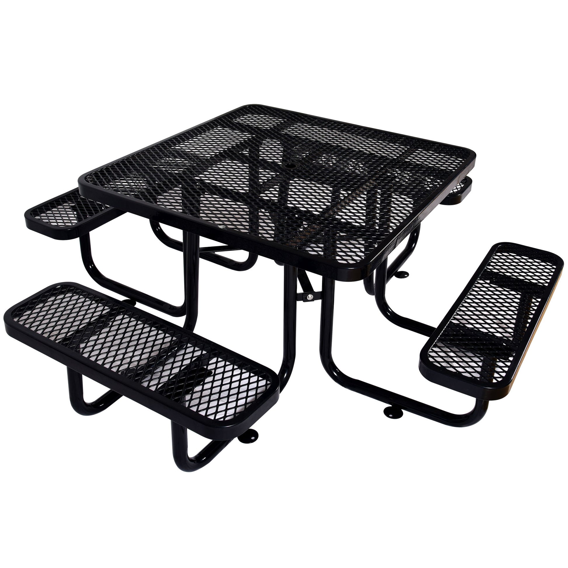 Square Outdoor Steel Picnic Table, With Umbrella Pole Home Essentials
