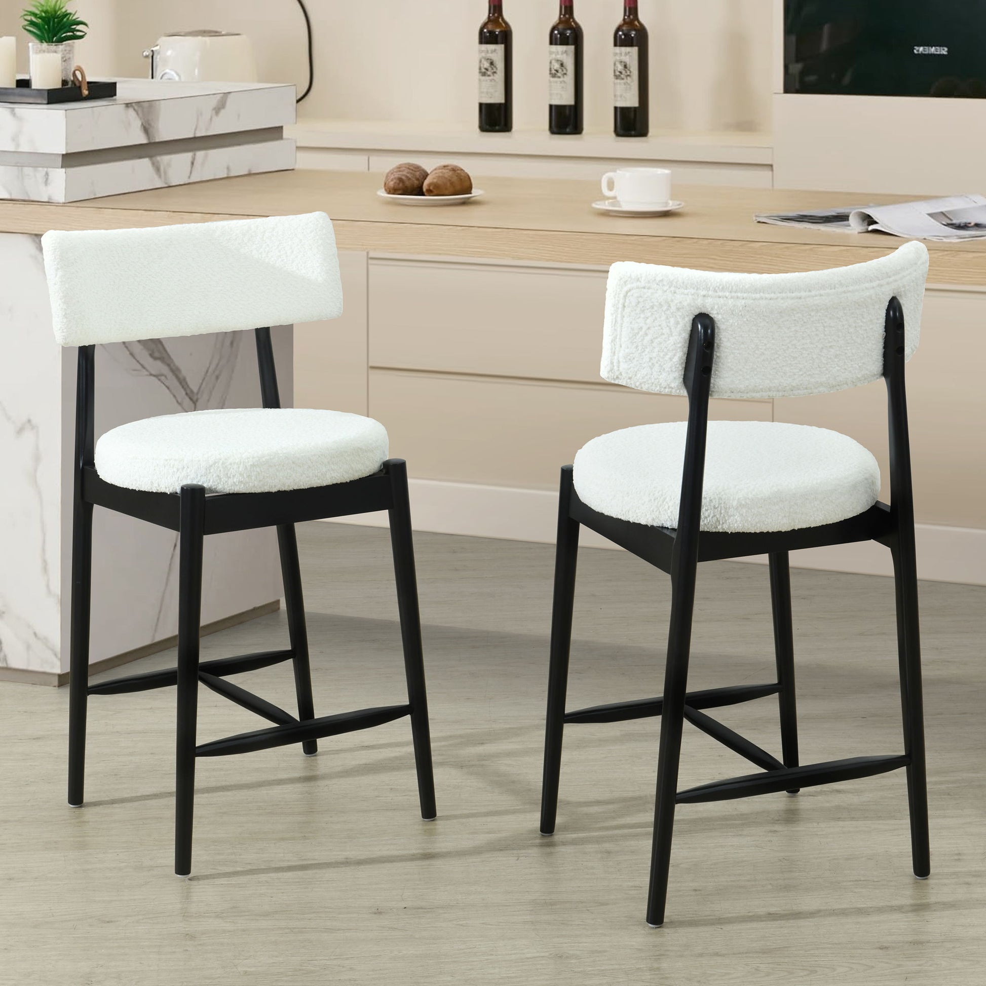 Mid Century Modern Counter Stools, Fabric Upholstered Chairs Noble House
