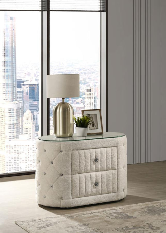 Sonya - 2-Drawer Upholstered Nightstand Bedside Table - Ivory Coaster Fine Furniture