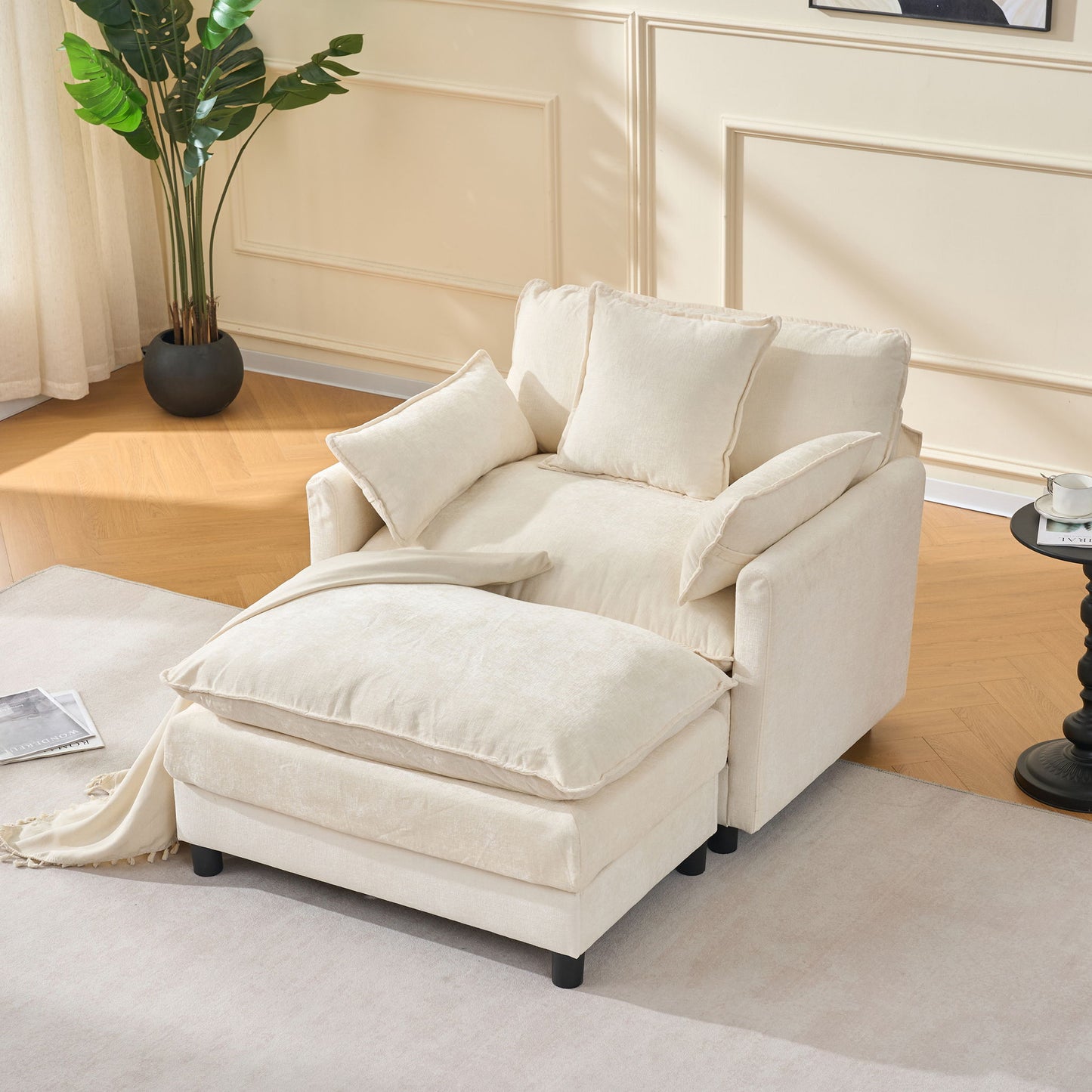 Accent Chair With Ottoman - Beige Home Essentials
