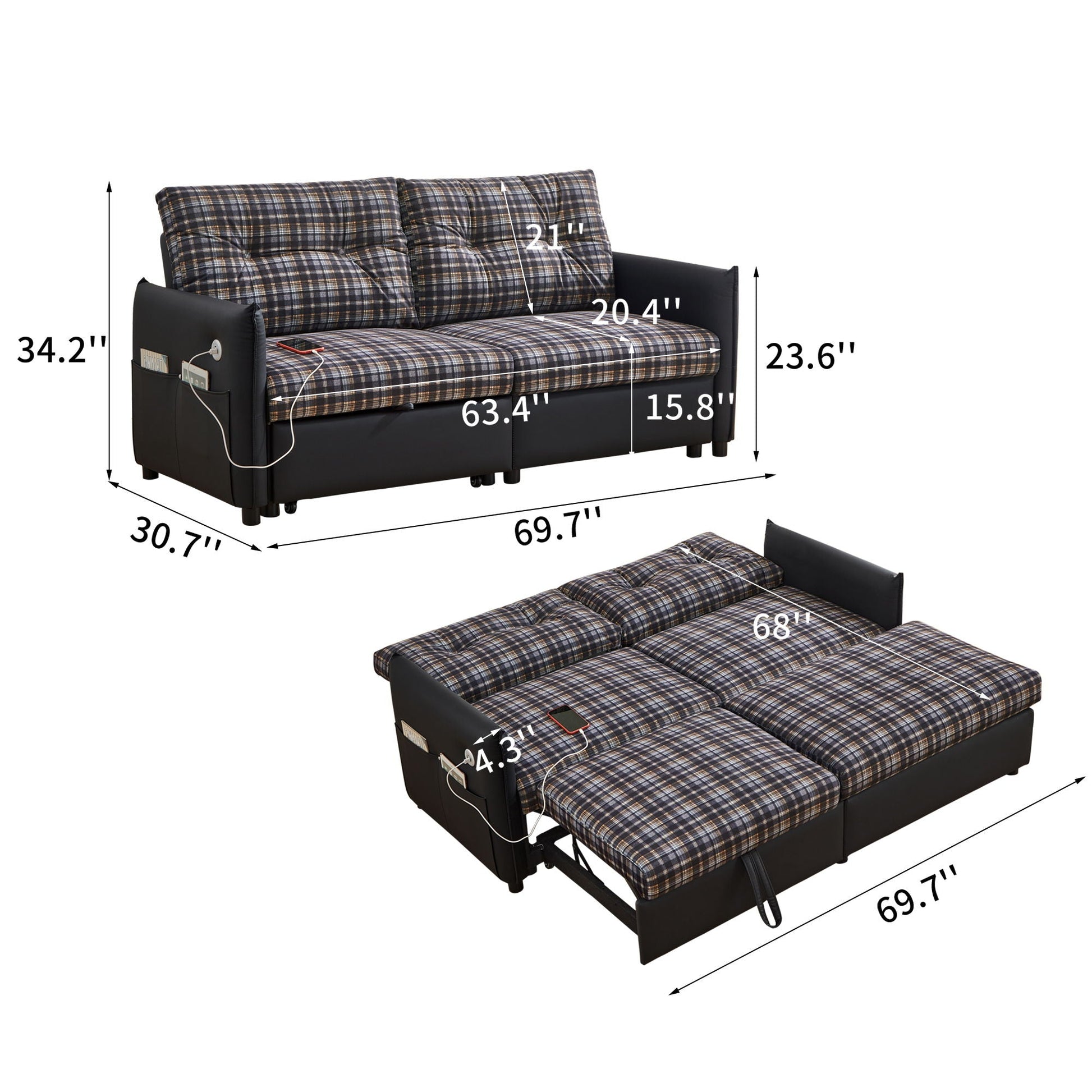 Sleeper Sofa, Expandable Sectional With Ottoman For Living Room Home Essentials