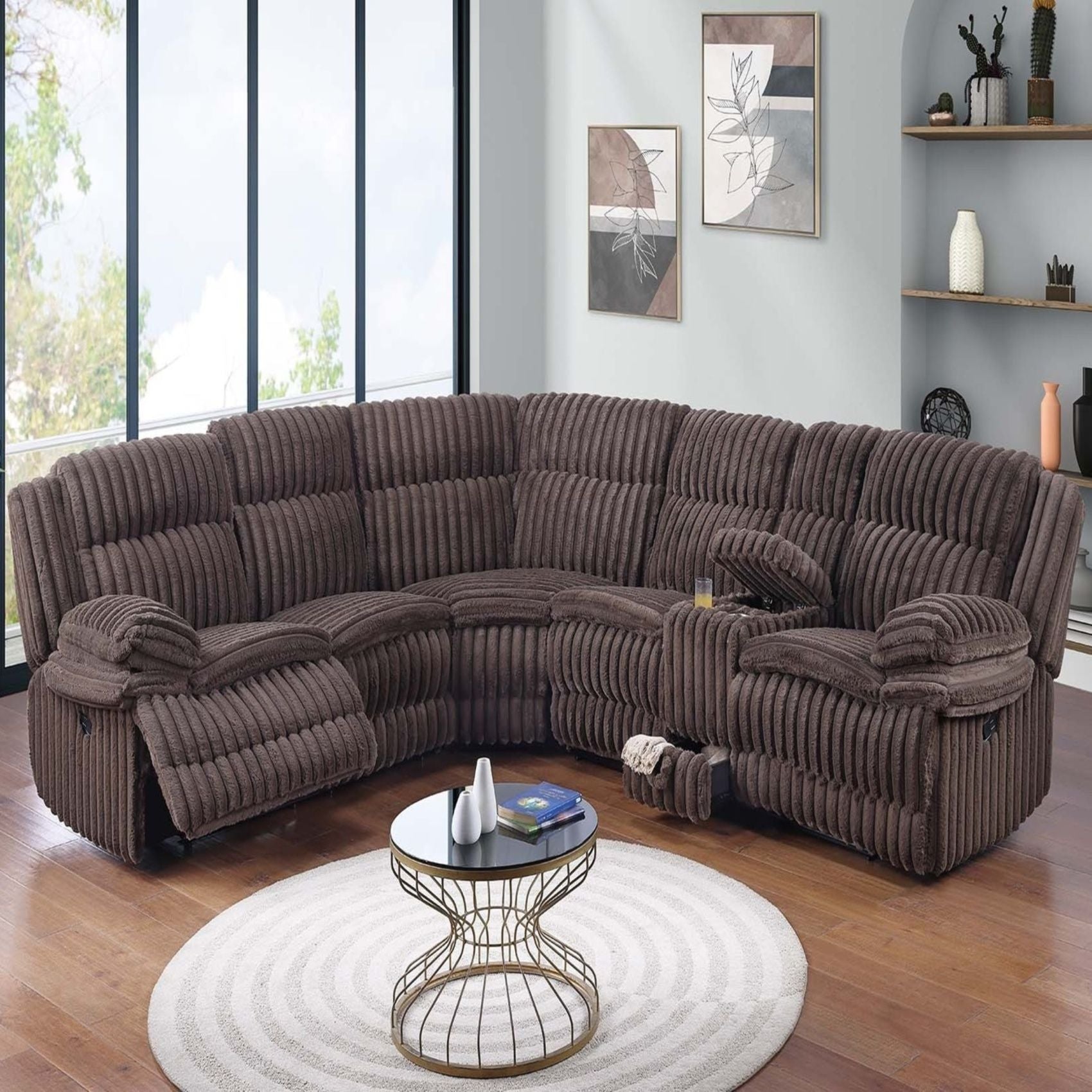 U-Shaped Sectional Sofa With Console Cup Holder, Storage Drawer, Manual Reclining Home Essentials