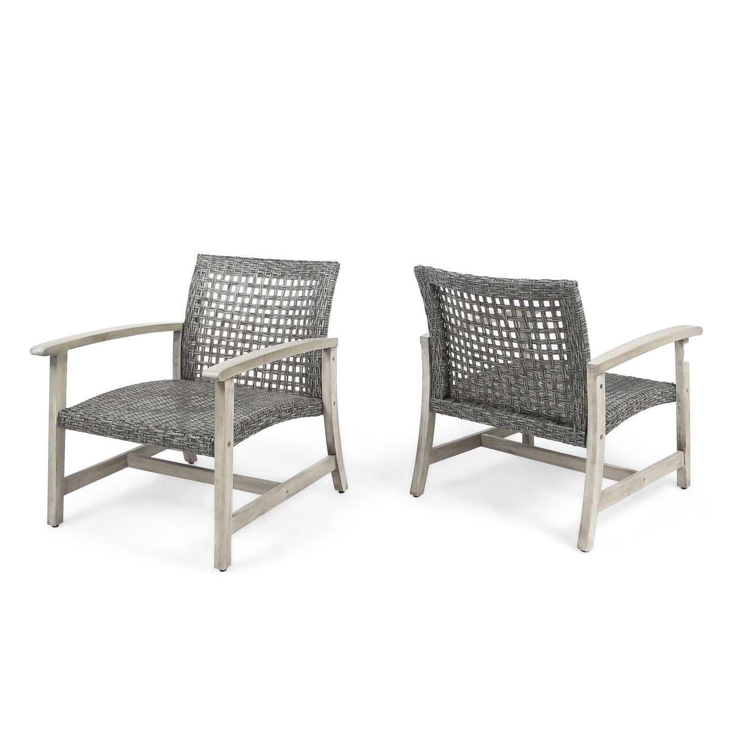 Outdoor Club Chair With Rattan Cover And Acacia Wood Frame - Gray Noble House