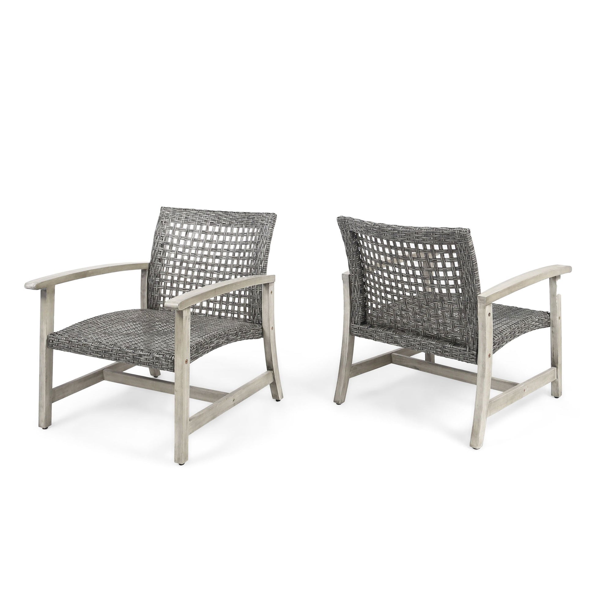 Outdoor Club Chair With Rattan Cover And Acacia Wood Frame - Gray Noble House