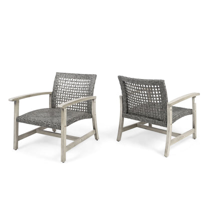 Outdoor Club Chair With Rattan Cover And Acacia Wood Frame - Gray Noble House