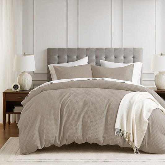 Mina - Full/Queen Waffle Weave Textured Duvet Cover Set - Neutral Super Listing