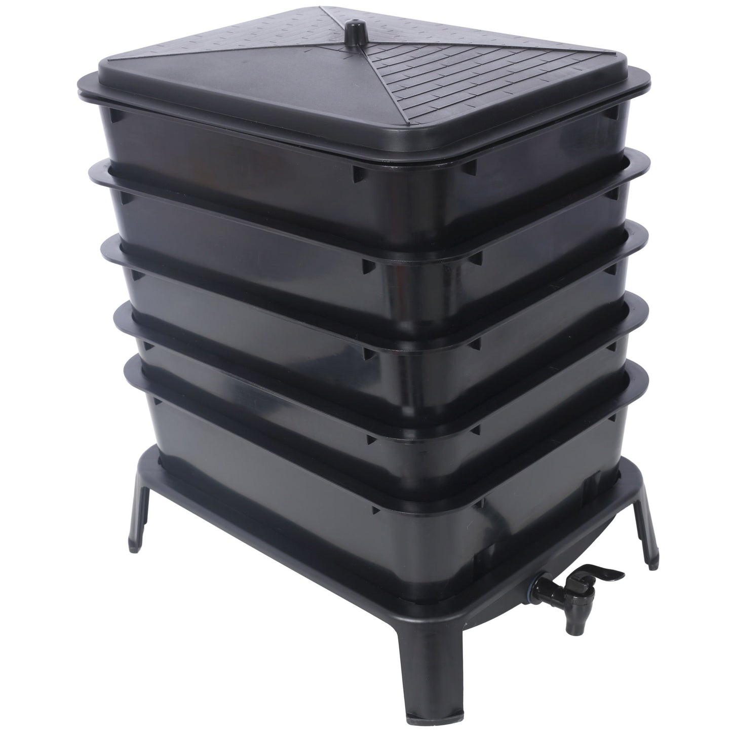 Eco Friendly 5 Layer Worm Compost Bin With 50L Capacity, Easy Setup Plastic Worm Farm Kit - Black Daily Nest
