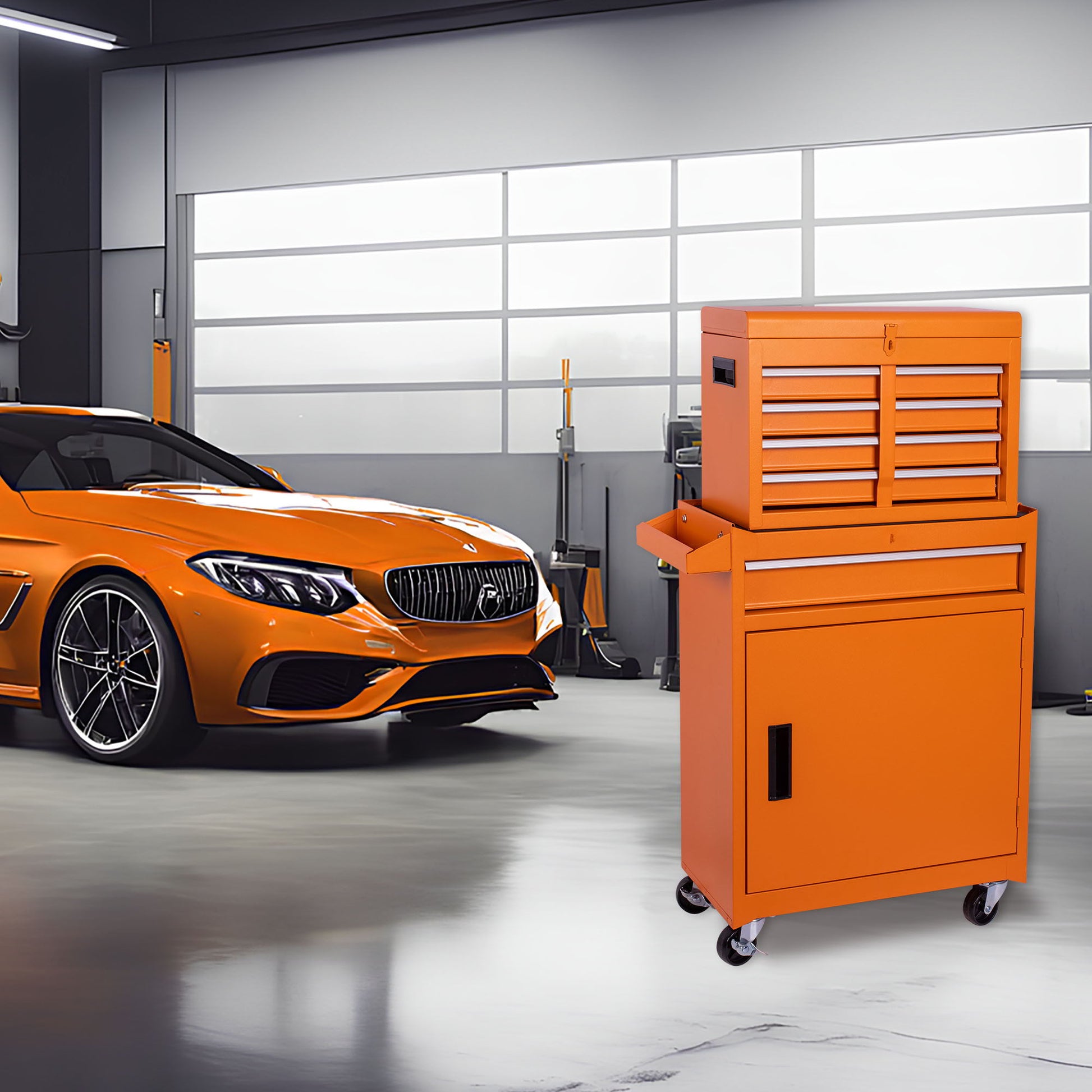 Tool Chest, 5 Drawer Rolling Tool Storage Cabinet With Detachable Top Tool Box, Liner, Universal Lockable Wheels, Adjustable Shelf, Locking Mechanism, Metal Tool Cart For Garage Workshop Daily Nest