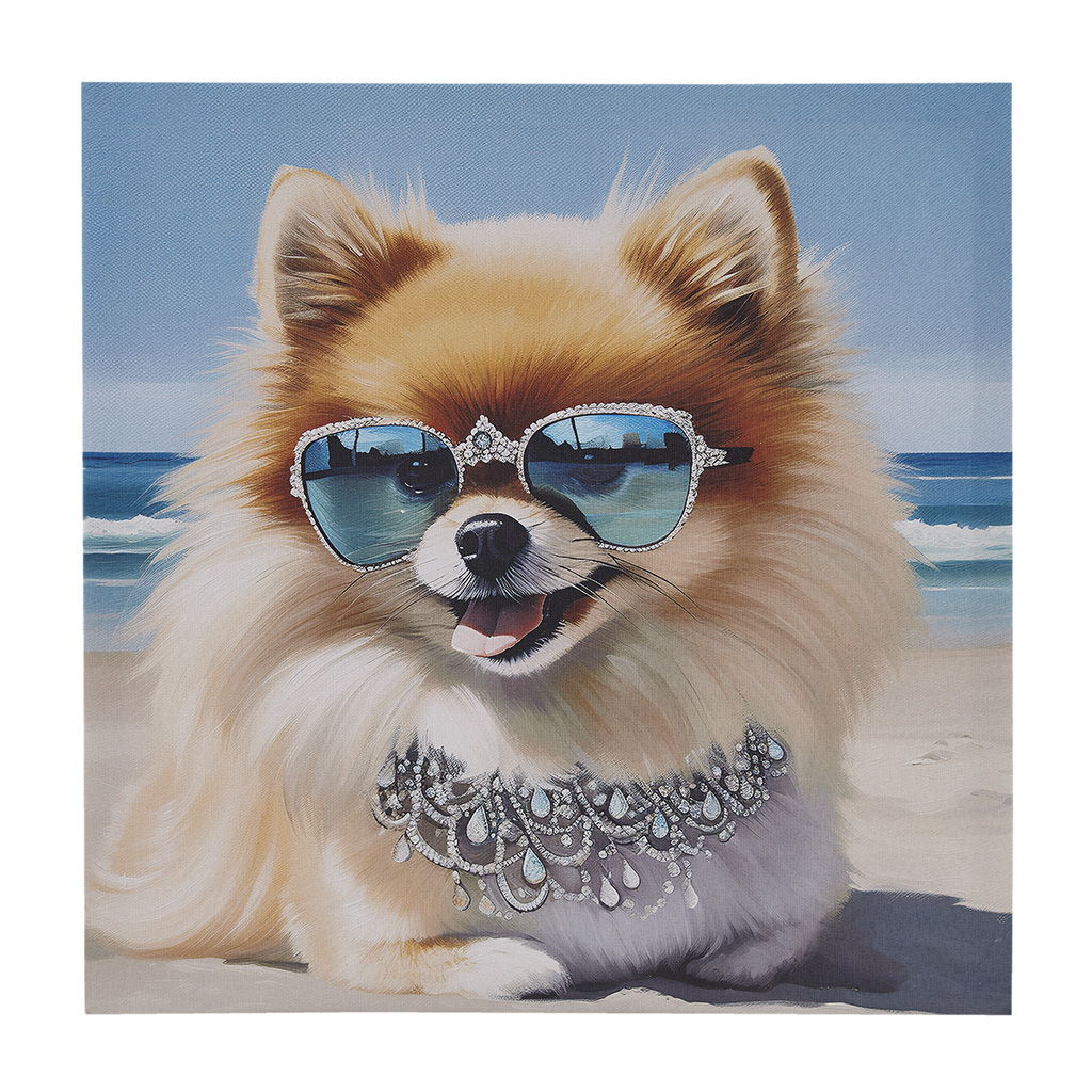 Beach Dogs - Pomeranian Canvas Wall Art - Blue Multi