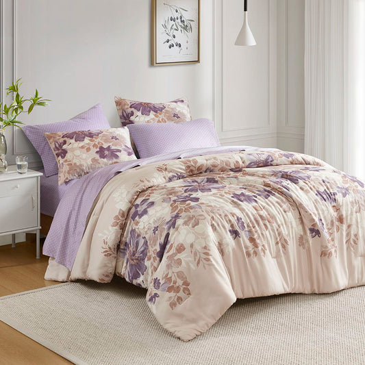 Luna - 7 Piece King Floral Comforter Set With Bed Sheets - Taupe Madison Park Essentials
