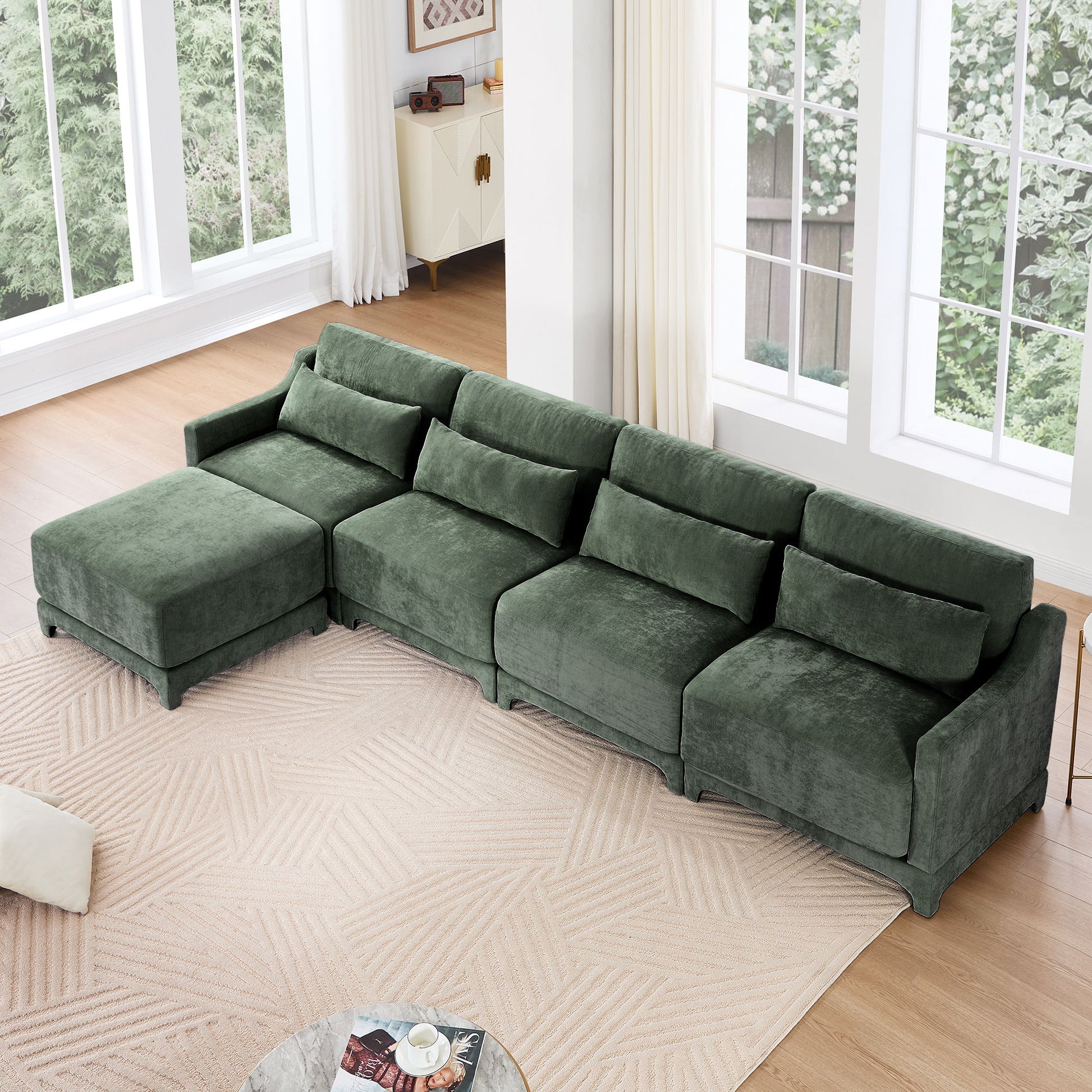 Stylish Sofa With Ottoman And Lumbar Pillows, Ergonomic Design Home Essentials