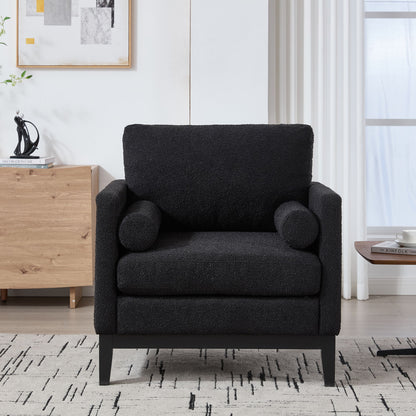 Wide Modern Farmhouse Performance Accent Chair With Legs, Wood Base Home Essentials