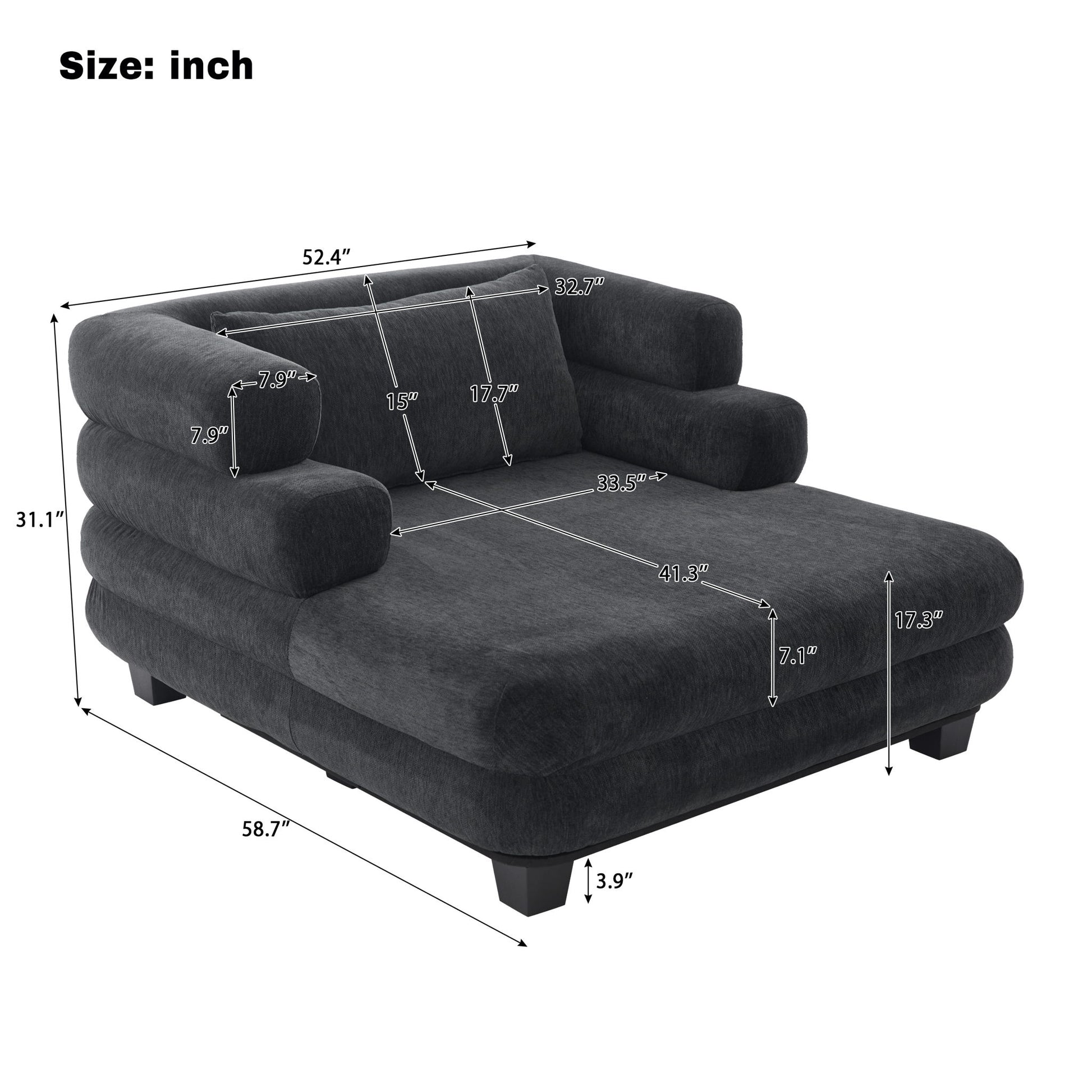 Oversized Chaise Lounge Sofa Bed With Deep Seat And Layered Armrests Noble House