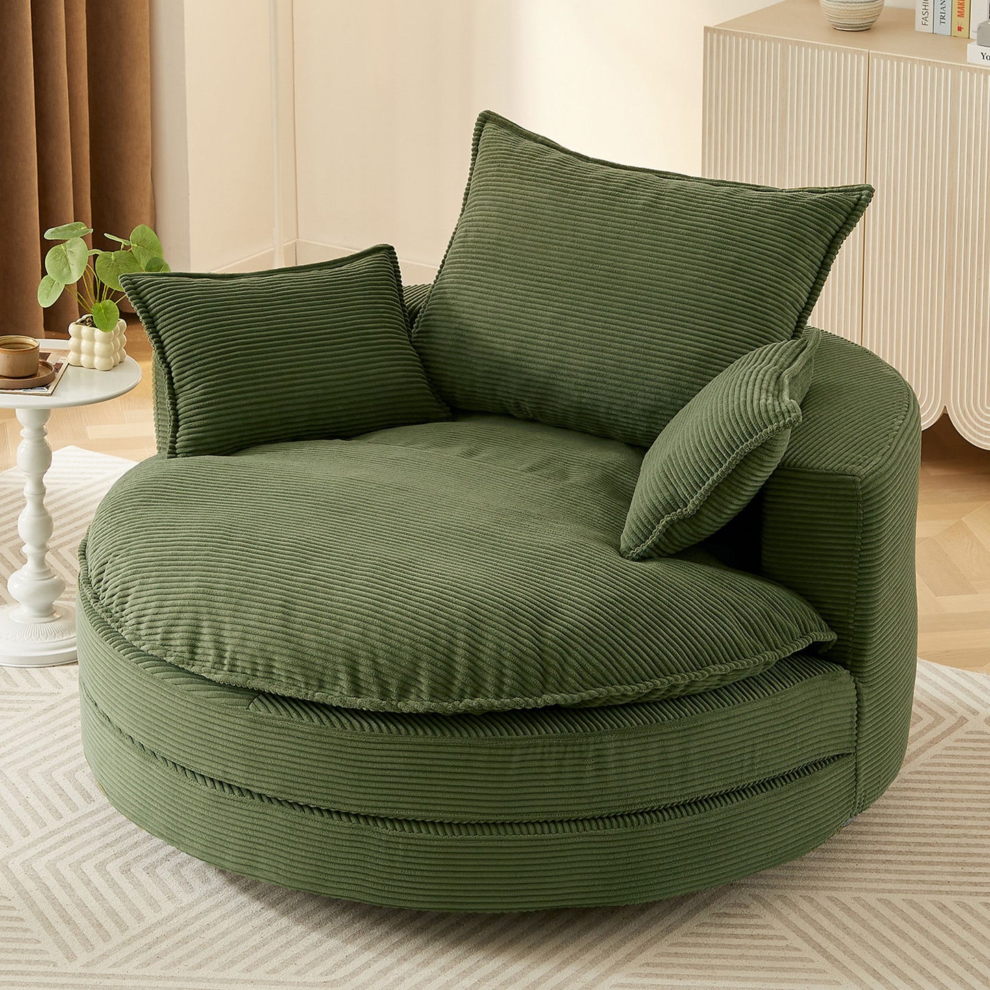 360° Swivel Accent Barrel Chair With Dual Layer Cushion And 3 Removable Pillows Hearth and Haven