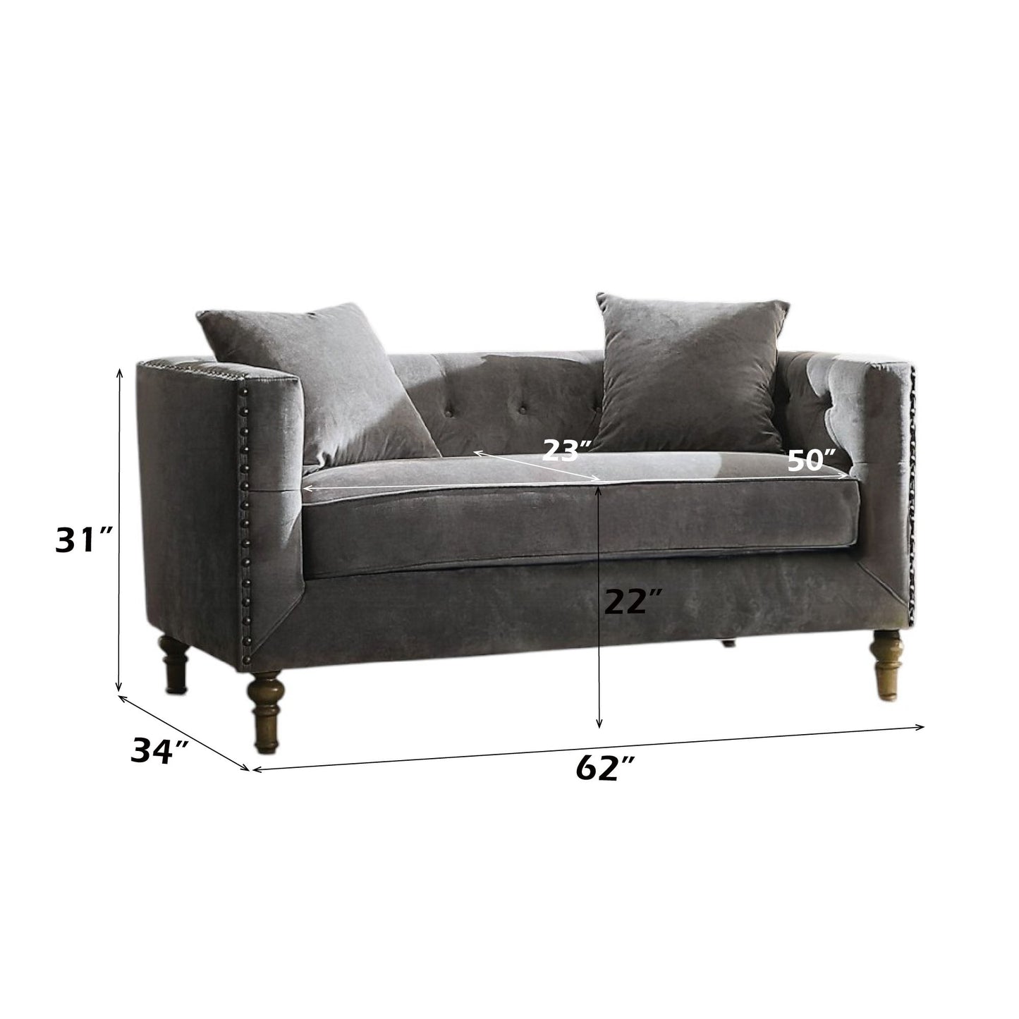 Sidonia - Loveseat With 2 Pillows - Gray Acme