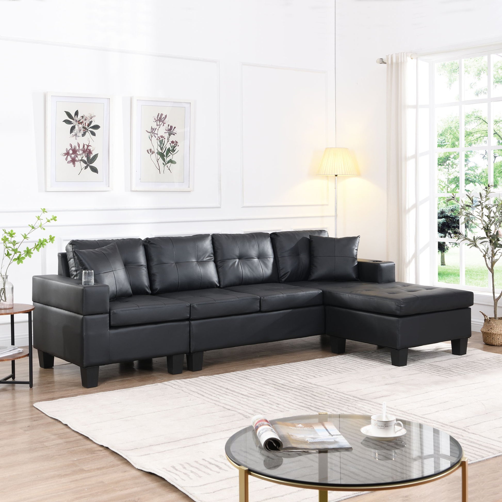 Modern Sectional Sofa Set With Chaise Lounge And Cup Holder Home Essentials