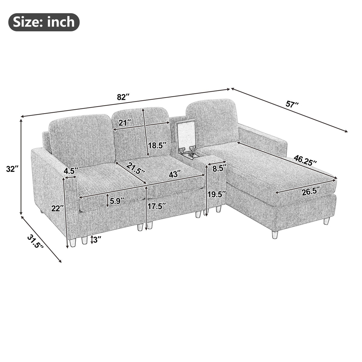 L - Sectional Sofa With Reversible Chaise Hearth and Haven