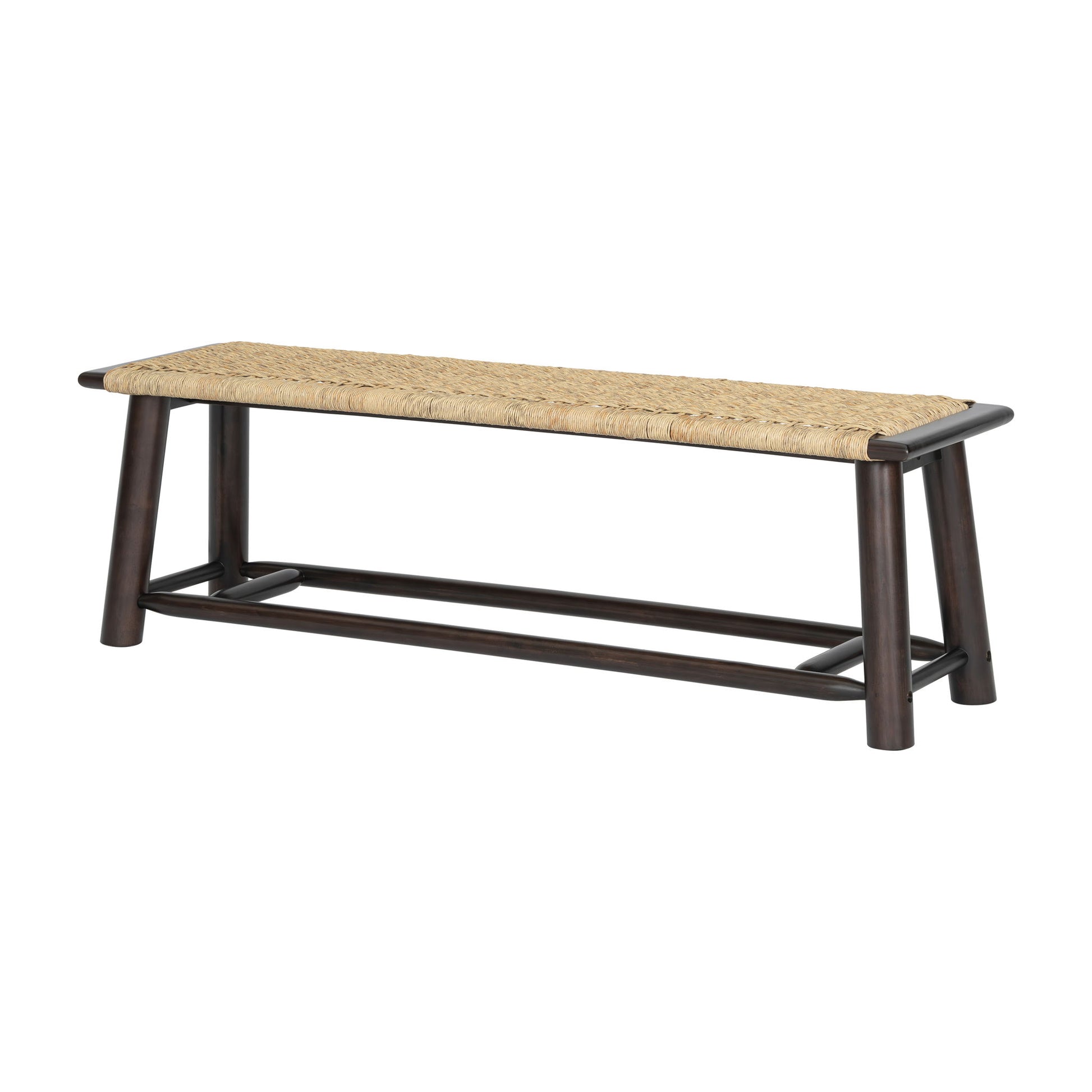 Farmhouse Modern Solid Wood Rattan Bench Multi Functional Design 59" Indoor & Covered Outdoor Bench - Walnut Hearth and Haven