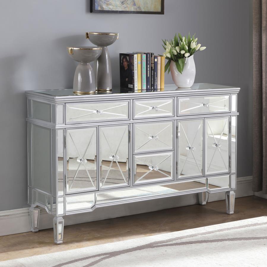 Duchess - 5-Drawer Mirrored Storage Accent Cabinet - Silver