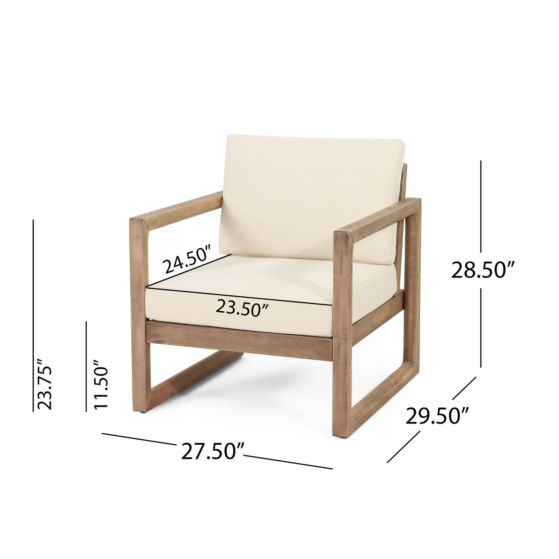 Outdoor Acacia Wood Patio Club Chair, Wood Patio Furniture, Waterproof Thick Cushion Deep Seating For Porch - Brown Wash / Beige Noble House