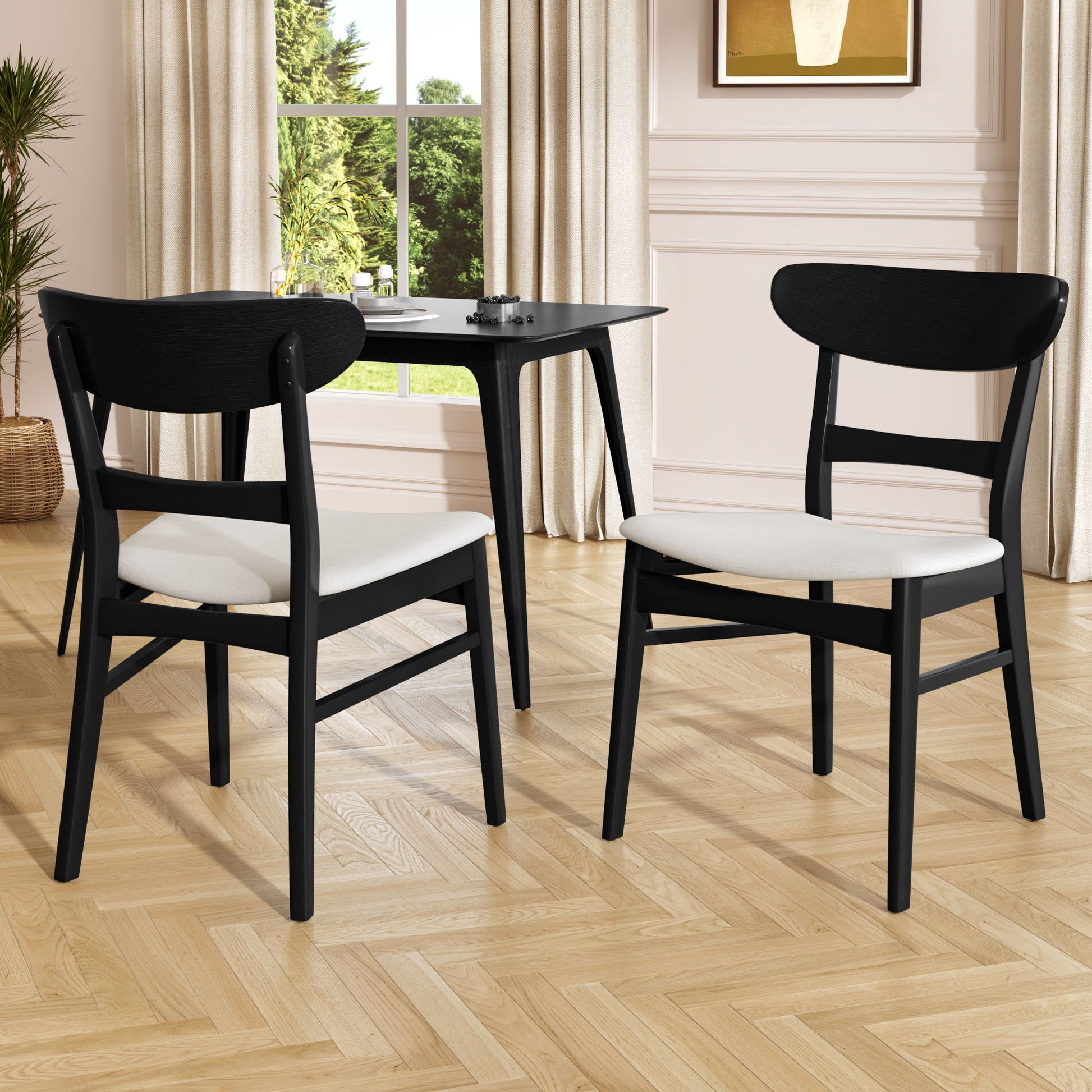 Mid Century Dining Chairs With Cushioned Seats And Wood Frame (Set of 2) Noble House