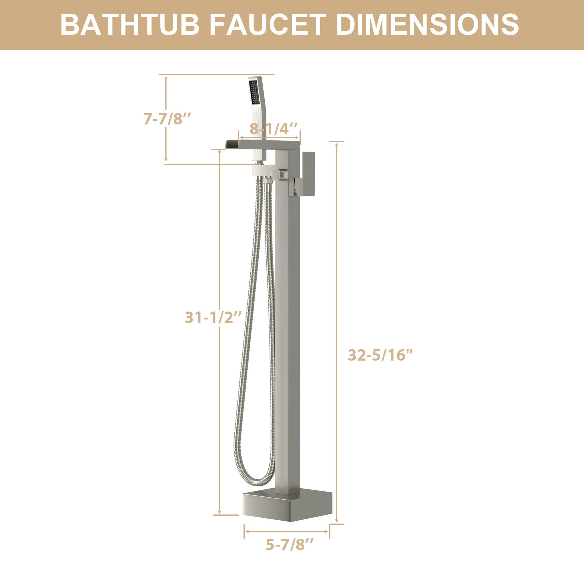Freestanding Bathtub Faucet Waterfall Tub Filler Floor Mount Solid Brass With Hand Shower - Brushed Nickel Daily Nest