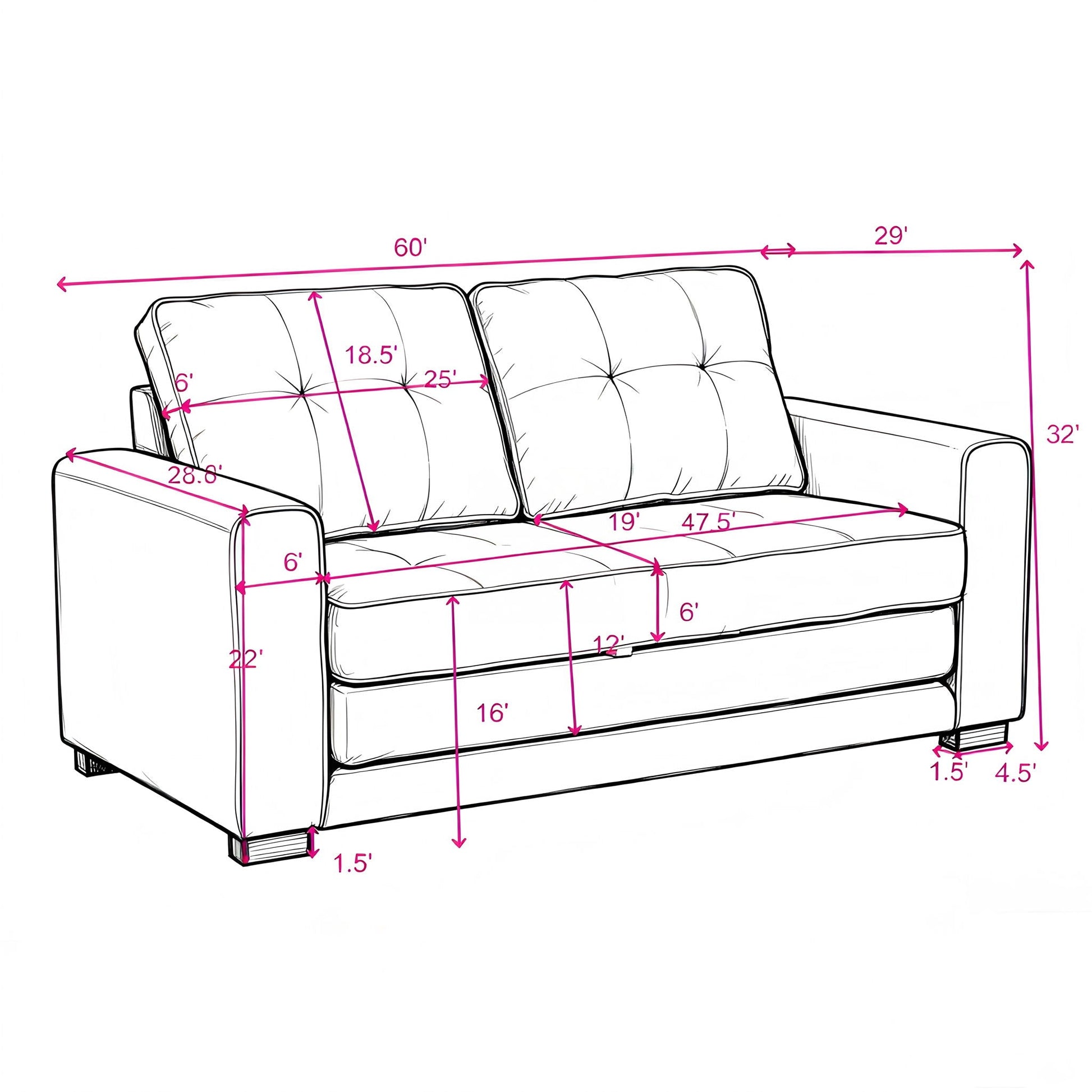 Upholstered Pull Out Sleeper Loveseat US Pride