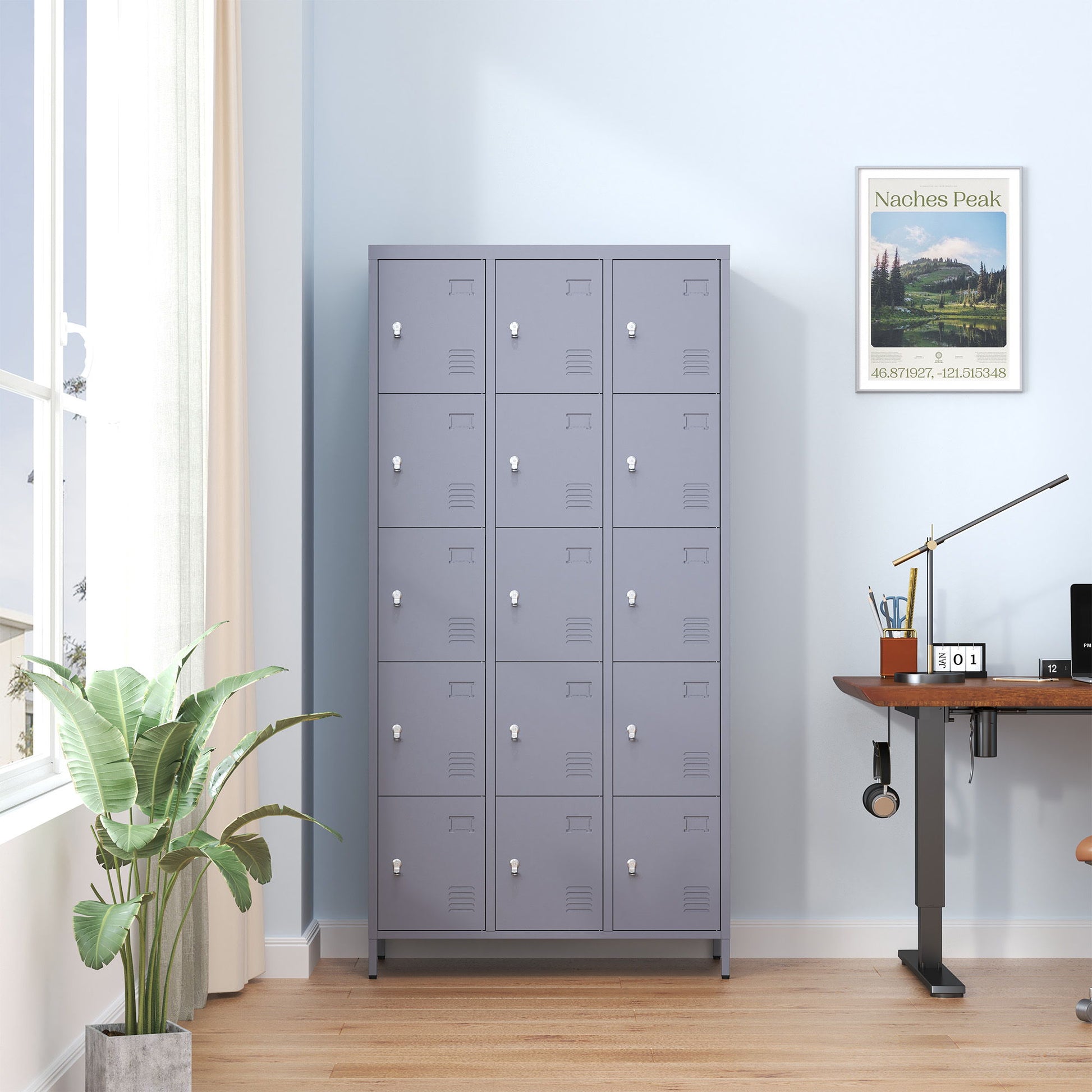 15 Door Lockers With Lock For Storage In Home, Gym, Office, And School - Gray Home Essentials