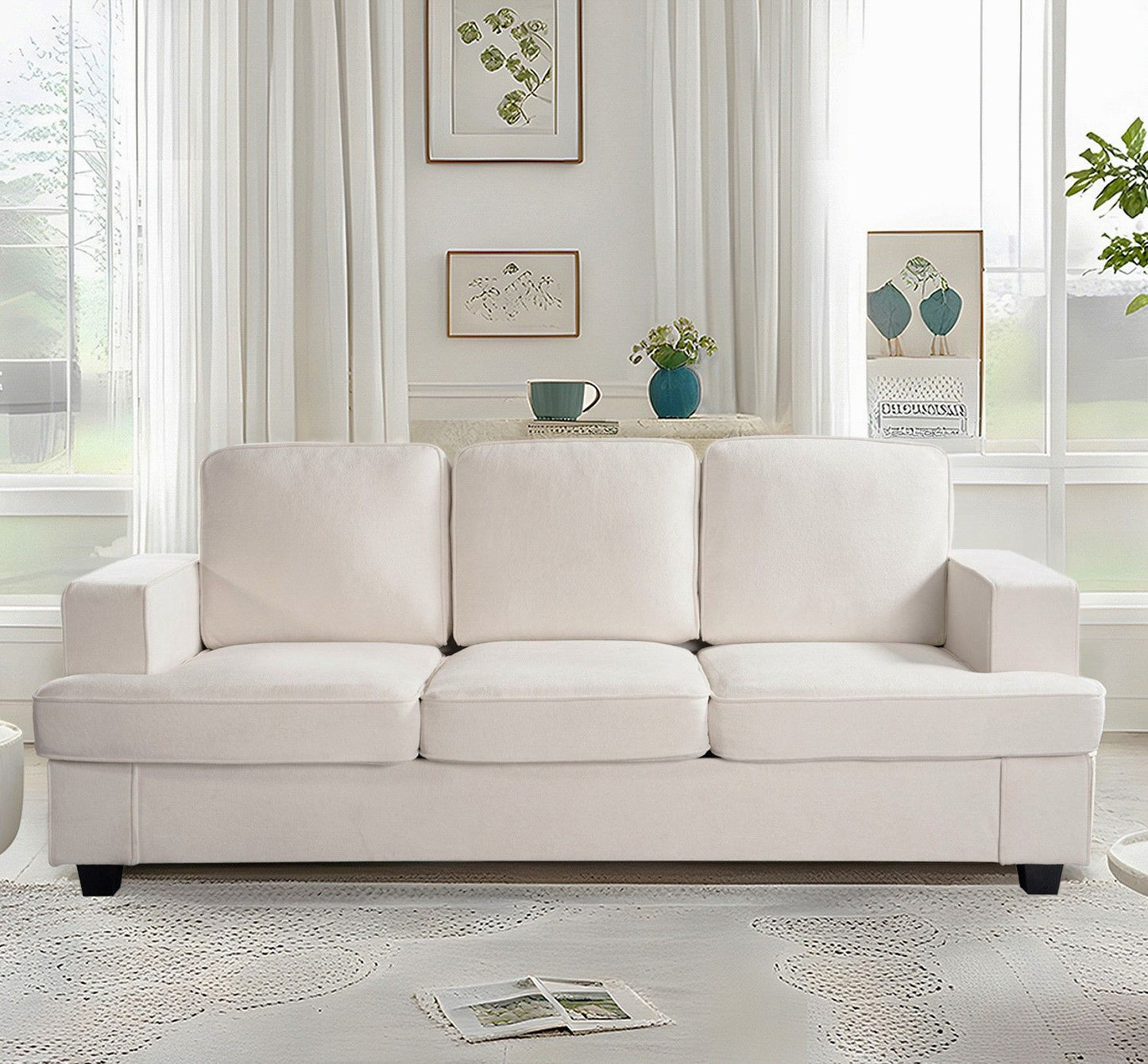 Modern Sofa, Comfortable 3 Seater Couch With Deep Seating, Loose Back Cushions, Wide Arms US Pride