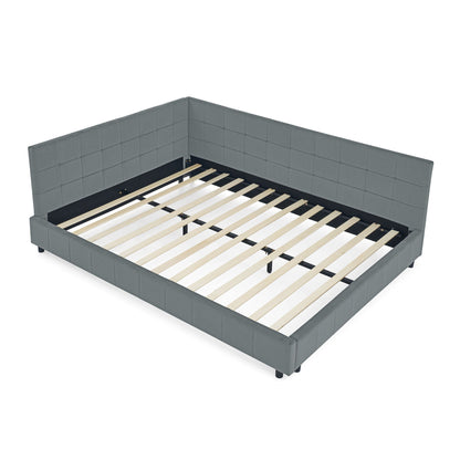 Mid-Century Storage Upholstered Tufted Bed Frame With Backrest And Armrests Home Essentials