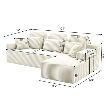 Sectional Sleeper Sofa & Storage Pockets, Modular Couch With Throw Pillows For Living Room Home Essentials