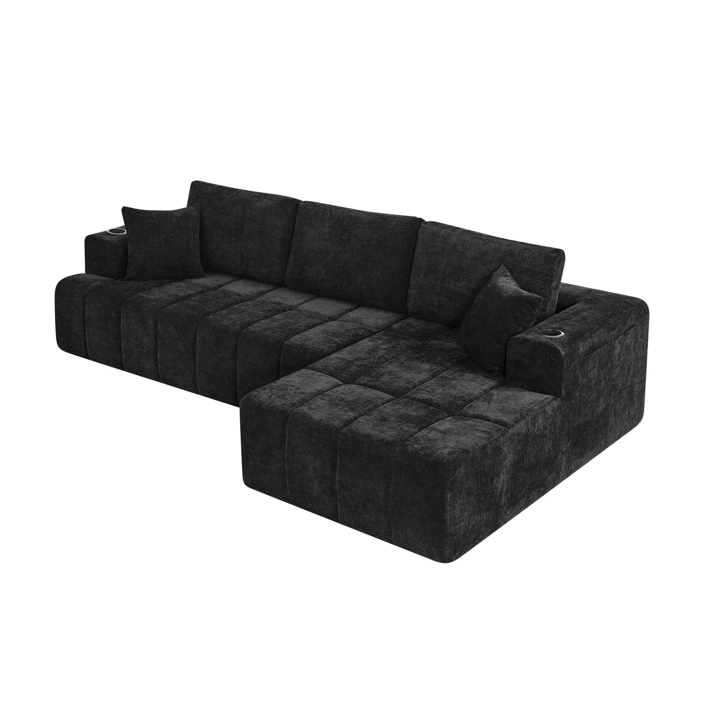 L - Shaped Sectional Sofa With Cup Holders & Side Pockets Home Essentials