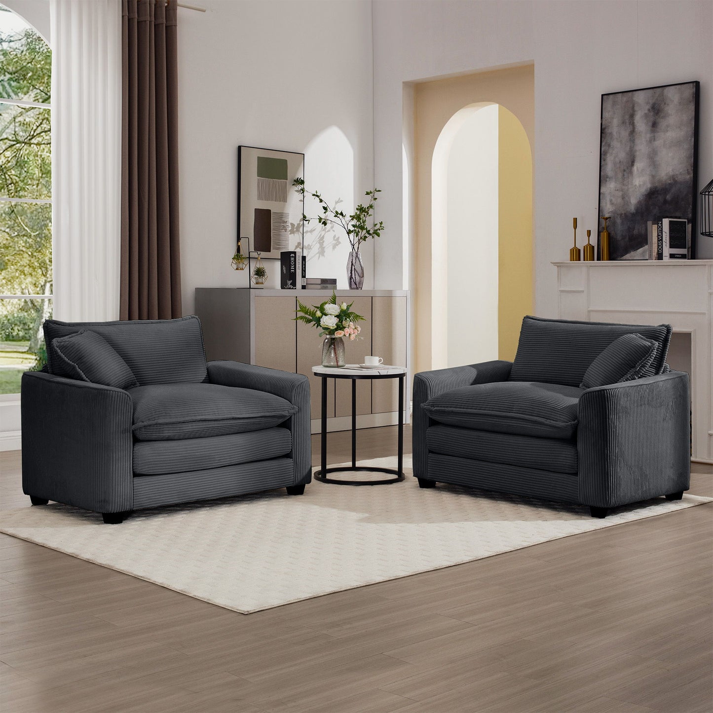 Modern Classic Fabric Single Chair Deep Seat Sofa With Pillow Home Essentials