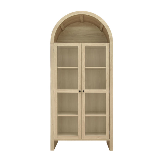 Tall Arched Kitchen Pantry, Modern Farmhouse Wood Kitchen Storage Cabinets, Arched Storage Display Cabinet With Adjustable Shelves, Versatile Cupboard For Kitchen, Dining Room - Natural Home Essentials