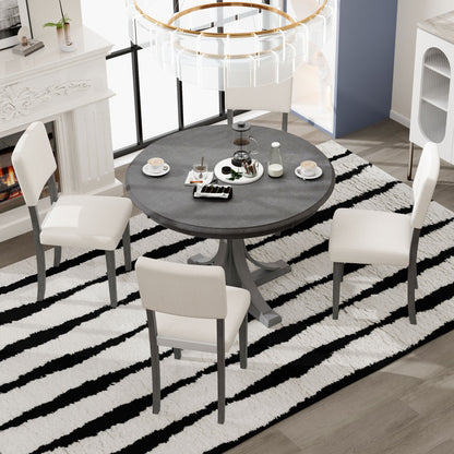 Retro Round Dining Table Set With Curved Trestle Style Table Legs And Upholstered Chairs For Dining Room Hearth and Haven