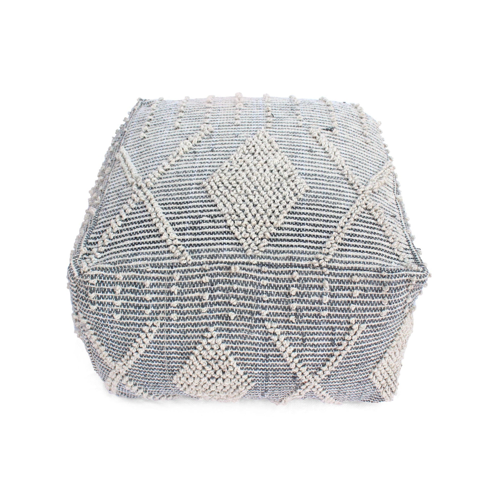 Diamond - Handcrafted Faux Yarn Pouf - Ivory / Gray Home Essentials