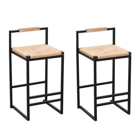 Stylish (Set of 2) Bar Stools With Backrest And Paper Rope Woven Seat, Counter Height Dining Chairs For Kitchen - Natural Home Essentials