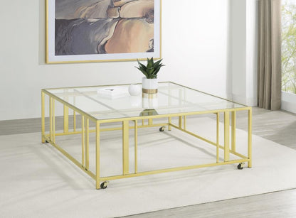 Adri - Square Glass Top Coffee Table With Casters