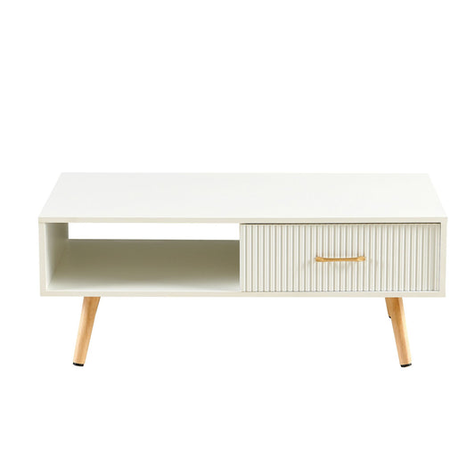 Modern Rectangle Coffee Table With Legs, Sliding Drawer For Storage - White Home Essentials