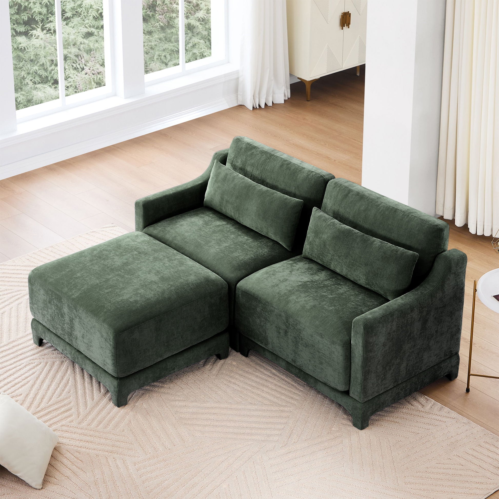 Stylish Sofa With Ottoman And Lumbar Pillows, Ergonomic Design Home Essentials