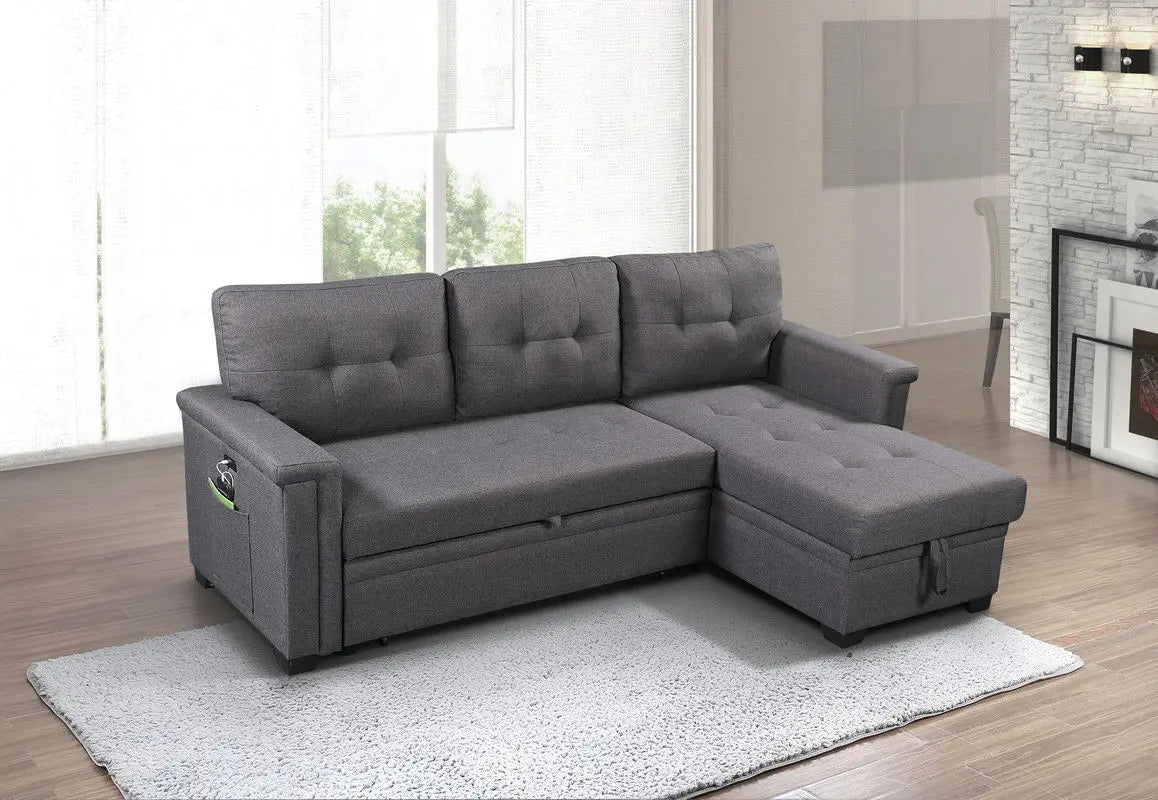 Ashlyn - Reversible Sleeper Sectional Sofa With Storage Chaise, USB Charging Ports And Pocket Lilola Home