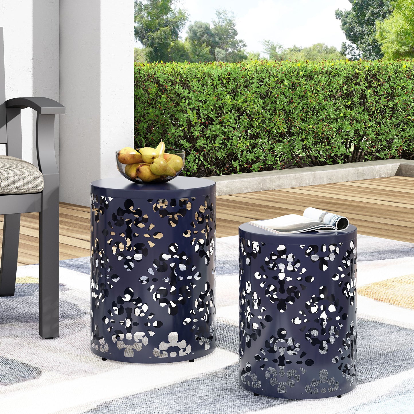 Modern Iron Cut Design End Table (Set of 2) - Navy Blue Noble House