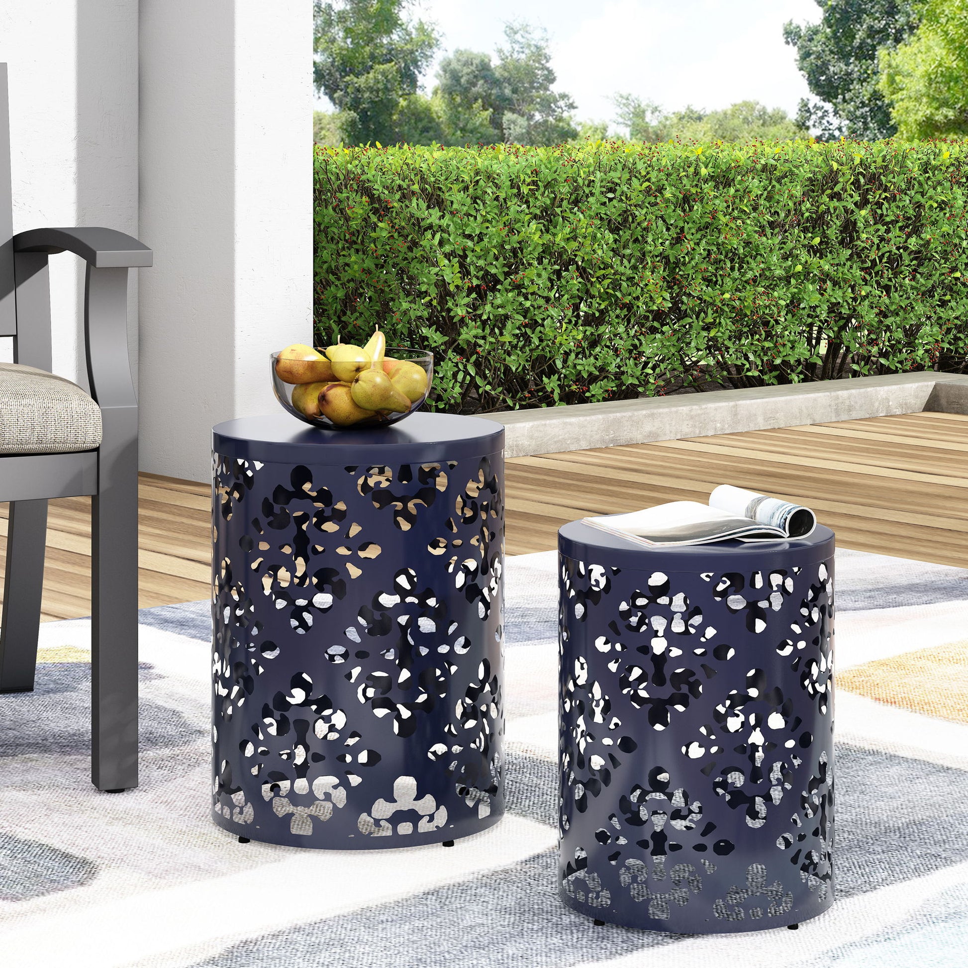 Modern Iron Cut Design End Table (Set of 2) - Navy Blue Noble House
