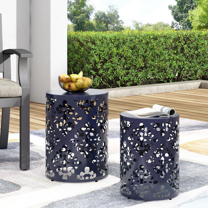 Modern Iron Cut Design End Table (Set of 2) - Navy Blue Noble House